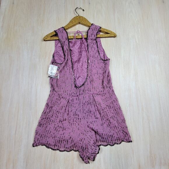 Free People Pink Rose Beaded Beauty Embellished Sleeveless Playsuit Romper 2 - Picture 5 of 15